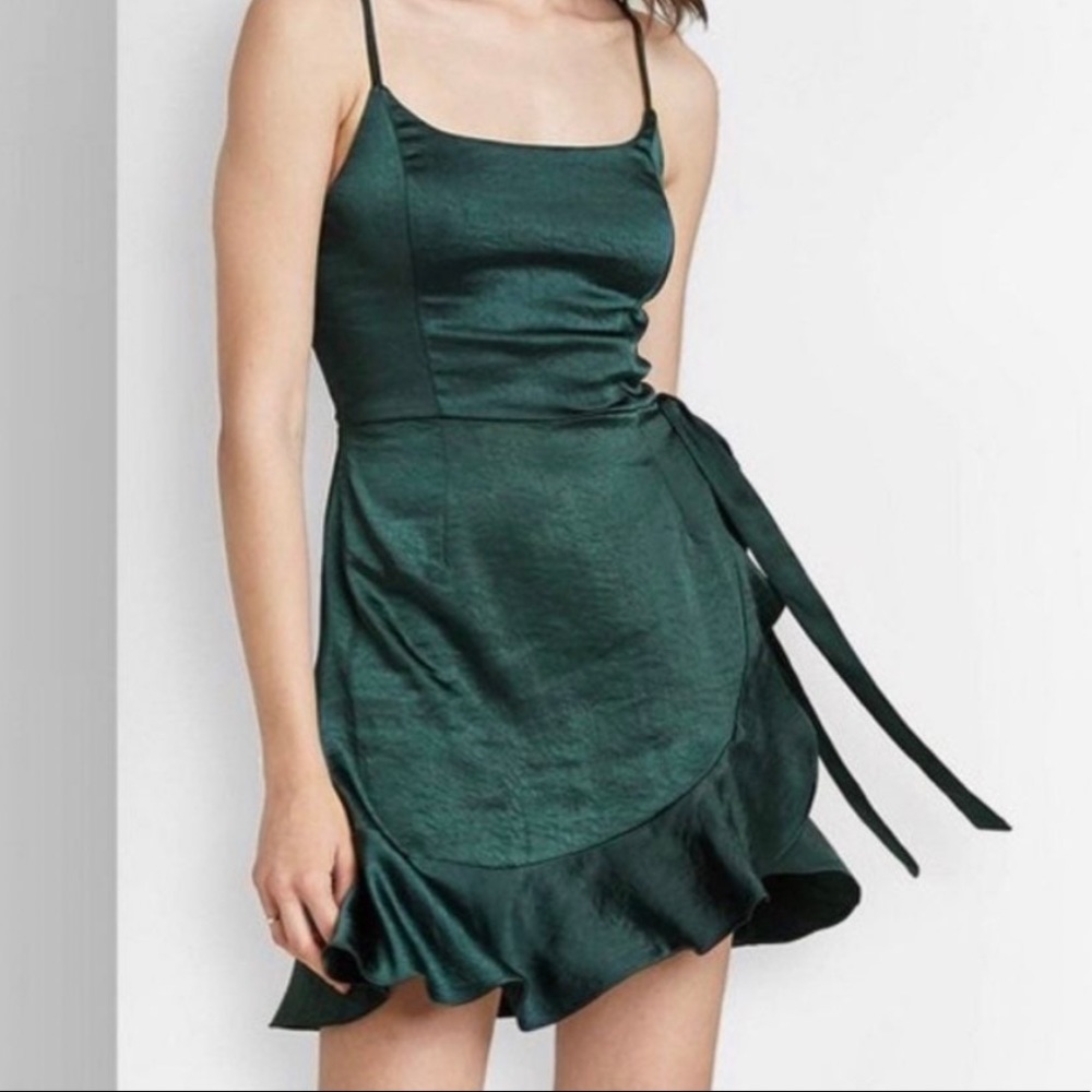 Green Satin Wrap Dress
